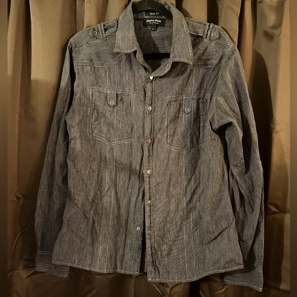 eighty eight dress shirts Men’s Eighty Eight Platinum, Size L,Slim Fit,Black & white striped, nice  shirt